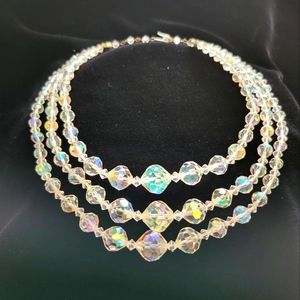 Vintage AB Crystal tri-strand necklace